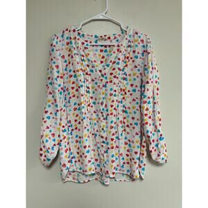 Jane and Delancey top blouse shirt hearts button bright colorful lightweight S